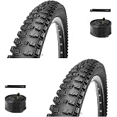 16/20/24/26x2.125 Folding Mountain Bike Tires with Tubes &amp; Tire Levers | Schrader Valve Bike Inner Tubes, Stable Grip For MTB Riding On Dirt, Gravel, Rocky Paths and Mixed Terrain