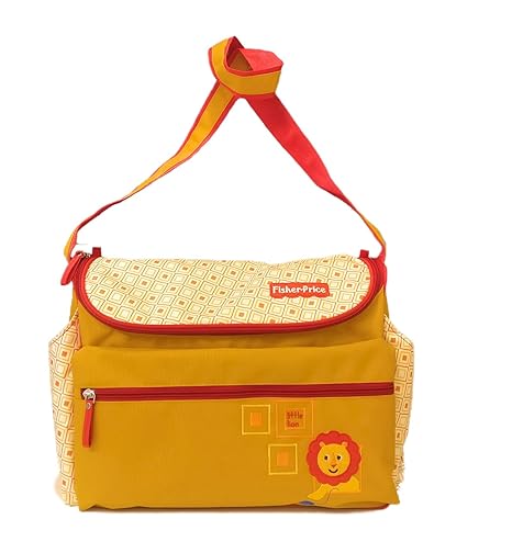 Fisher-Price Logan Mother Bag 5 pcs Set, Baby Diaper Bag with Insulated Twin Bottle Cover, Tiffin Bag, Toy Pouch & Changing Mat_Mustard