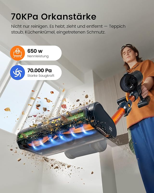Akku Staubsauger Kabellos 70kPa/80Min mit Ladestation & Knickrohr