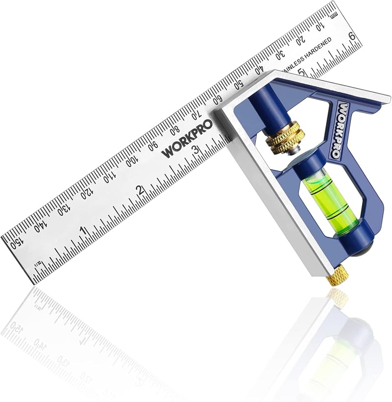 WORKPRO 6 Inch Carpentry Squares 150 mm Combination Square with Bubble Level