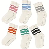 SEEKSOCK Crew Socks for Women Striped Retro Calf Colorful Cotton Slouch Scrunch Socks