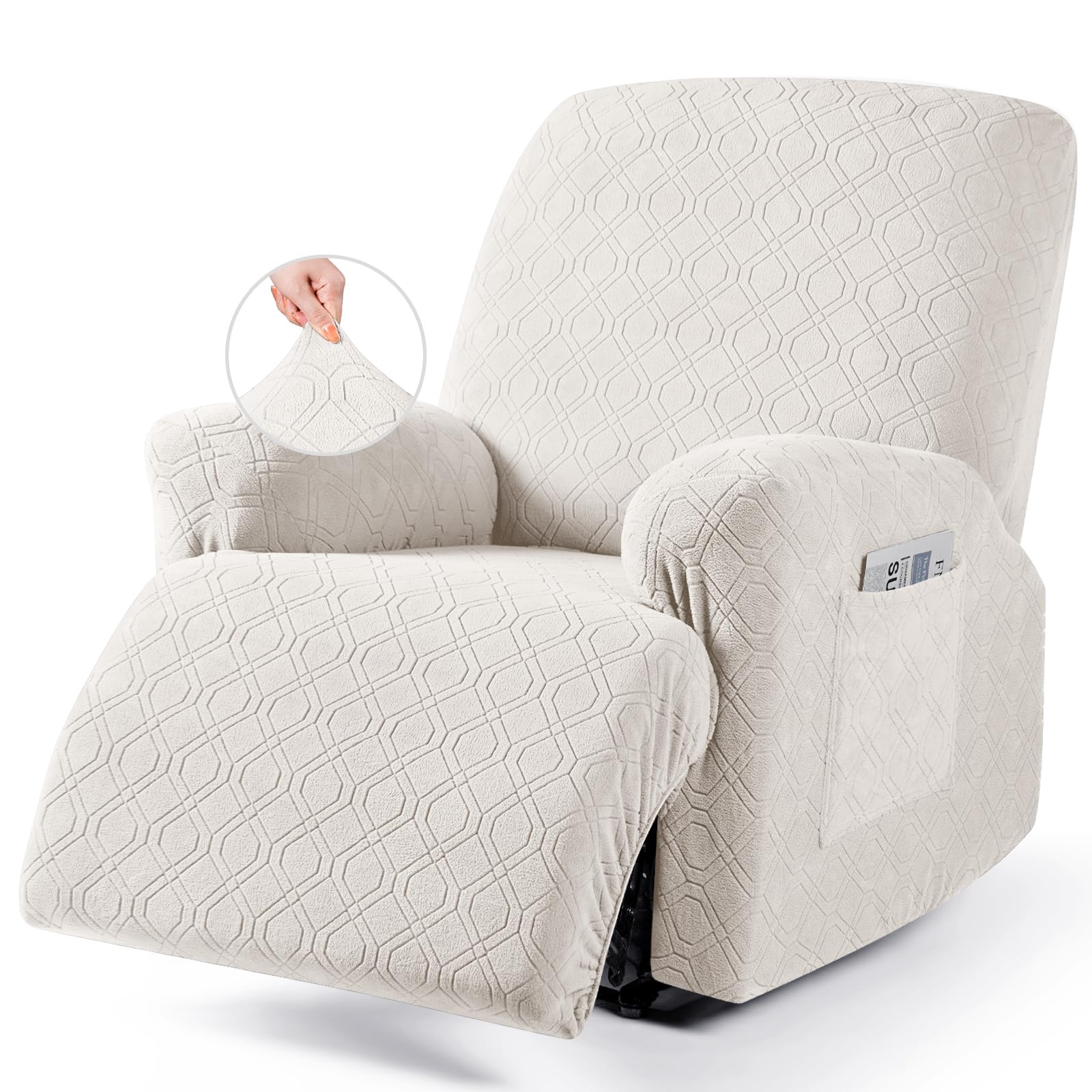 Photo 1 of VANSOFY Oversized Recliner Chair Cover, 4-Pieces Stretch Recliner Covers for Recliner Chair Soft Reclining Chair Slipcover Jacquard Pattern Furniture Protector for Dogs Cats(Off White)