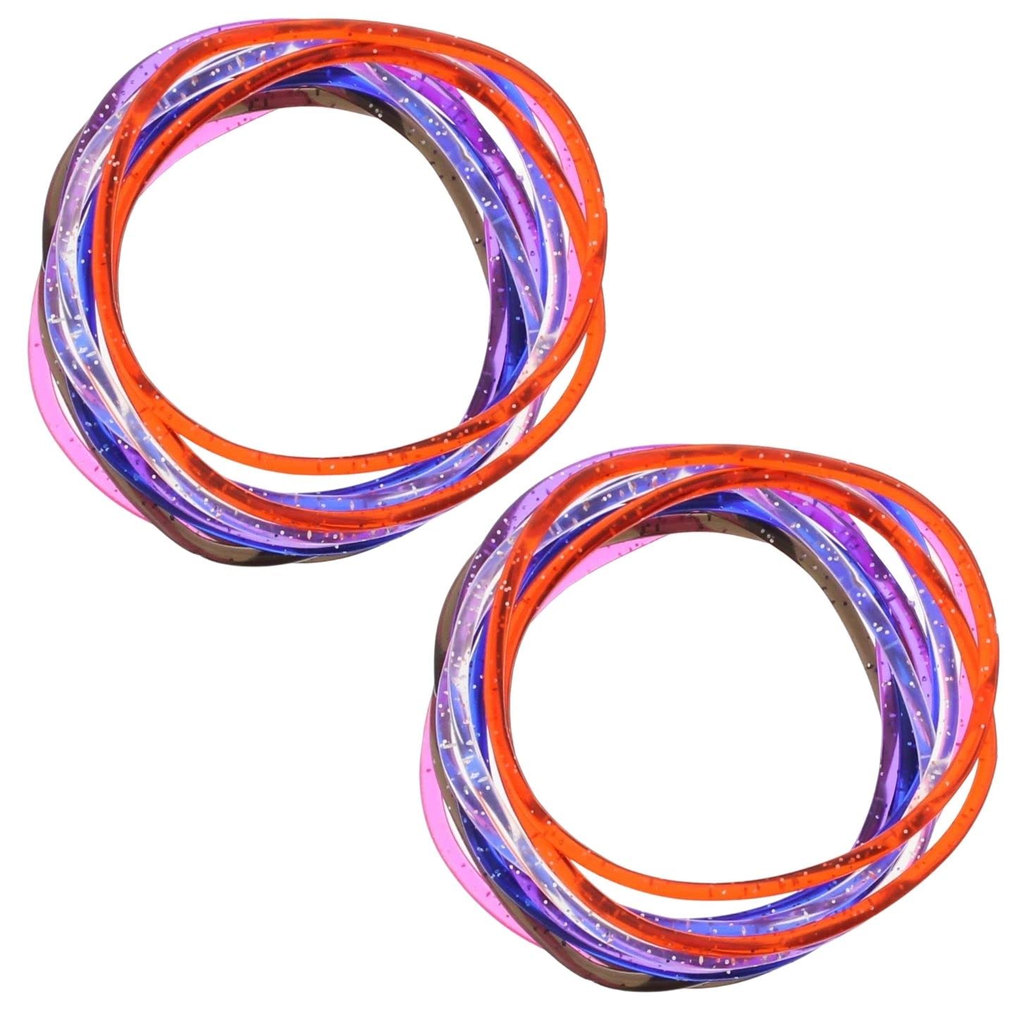 Topkids Accessories 24pc Gummy Bracelets Rubber Bangles Kids Party Bag Favour Fillers Jelly Jewellery Wrist Bands 80s Neon 90s Fancy Dress Fashion Wristbands (Assorted Glitter) — image 1