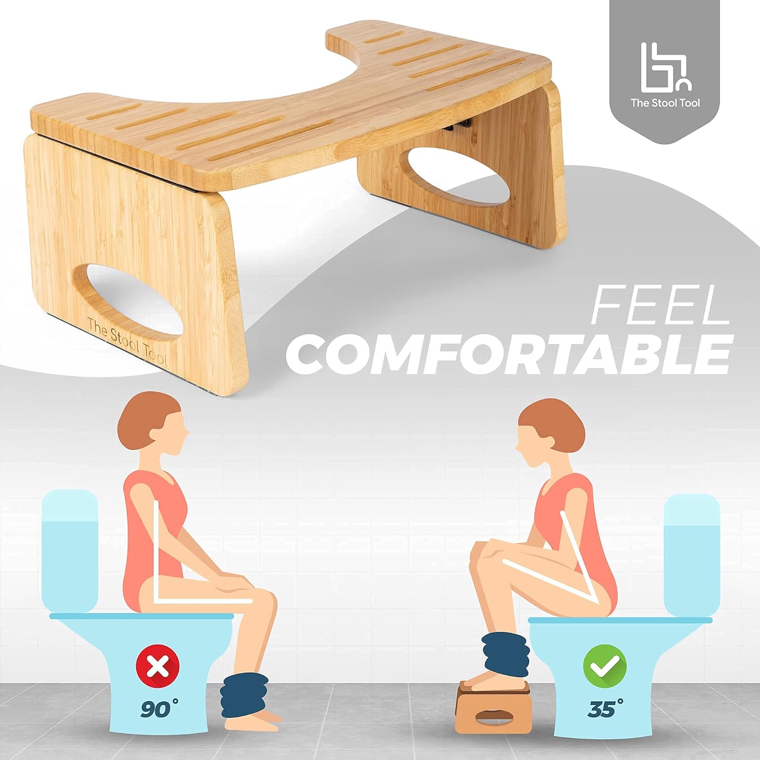 The Stool Tool Bamboo Squatting Toilet Stool, Foldable Toilet Stool for Bathroom and Toilet, Step Stool for Kids and Adults, 7 inch, Natural Organic Bamboo Colour.: Health & Personal Care