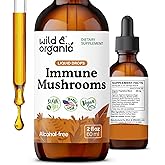 Wild & Organic Immune Mushrooms Tincture - 8-in-1 Mushroom Complex with Chaga, Turkey Tail, Lion's Mane, Reishi Extract - Immune Support Drops - Vegan, Sugar & Alcohol-Free Liquid Supplement - 2 fl oz