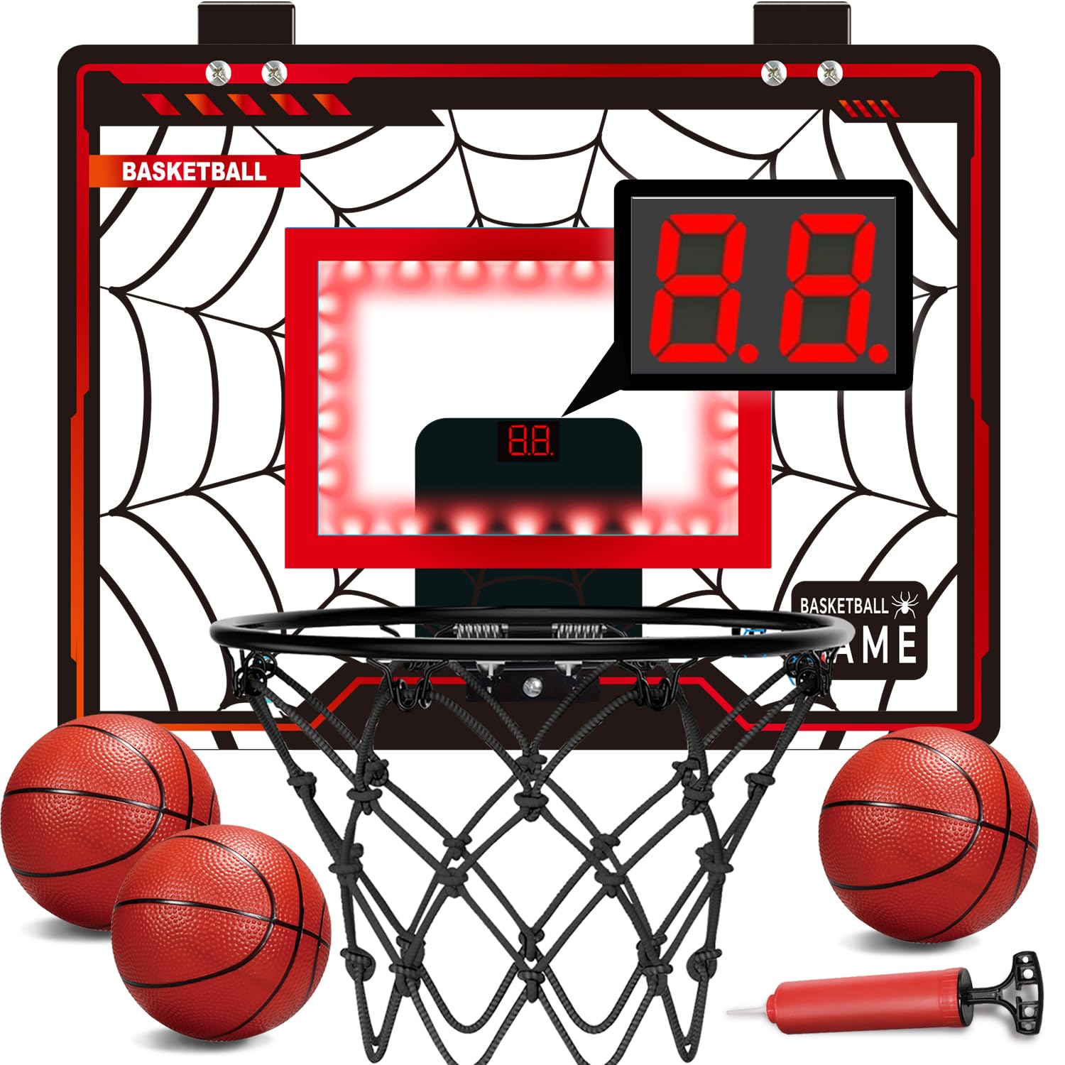 Basketball Hoop Indoor, Mini Basketball Hoop for Boys and Adults with Cool LED Lights Boys Gifts Basketballs Toys Gifts Room Accessories for Teen Boy 8 9 10 11 12