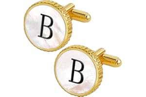 TAIGRAMA Cuff Links Mens Golden Silver Gunmetal Black, Cufflinks for Men Custom Initial Personalized Mother Of Pearl Mens Cufflink for Shirt Golden Silver Gunmetal Black Cuff Link Shirt for Wedding
