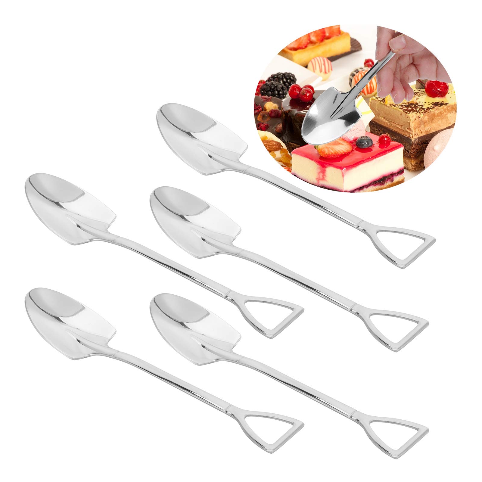 Long Handle Spoon, Stainless Steel Latte Spoons, Ice Tea Spoon, Stainless Steel Iced Teaspoon for Mixing, Cocktail Stirring, Tea, Coffee, Milkshake, Cold Drink, Set of 5(Shovel Spoon)