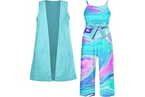 UNICOMIDEA 3-7T Girls Jumpsuits Kids Sleeveless Hawaiian Romper Loose Pants with Pockets Outfit Sets