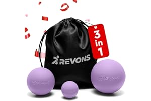 REVONS 3 in 1 Massage Ball Set - Lacrosse Balls for Myofascial Release, Back Pain Relief, Face Fitness, Trigger Points, Yoga, Physical Therapy, Muscle Recovery and Soft Deep Tissue Massage (Purple)