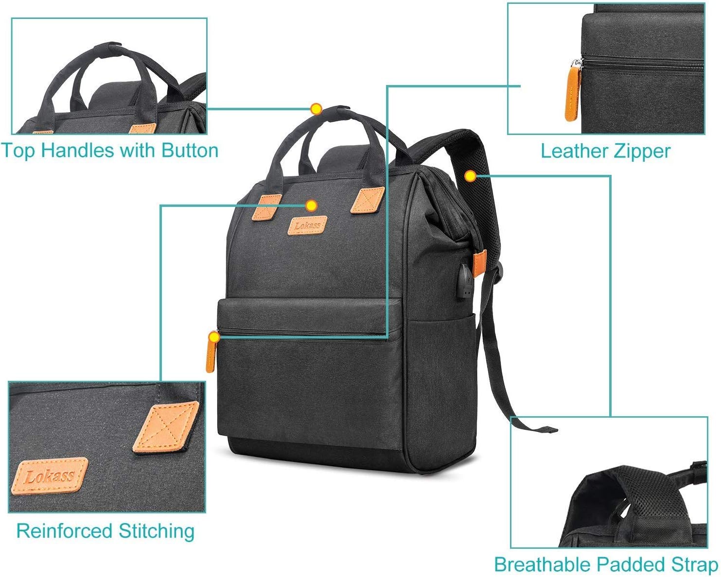 BRINCH Laptop Backpack 17.3 Inch Wide Open Computer Backpack Laptop Bag College Rucksack Water Resistant Business Travel Backpack Multipurpose Casual Daypack with USB Charging Port for Women Men,Black: Computers & Accessories