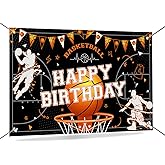 Mocsicka Basketball Birthday Backdrop Banner Game Time Basketball Themed Happy Birthday Decorations for Boys Men Party Supplies 70.8 x 43.3 Inch