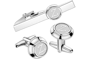 AMITER 26 Letters Tie Clip and Cufflinks for Men, Initial Tie Bar & Cuff Links Set Necktie Clip for Business, Wedding, Anniversary