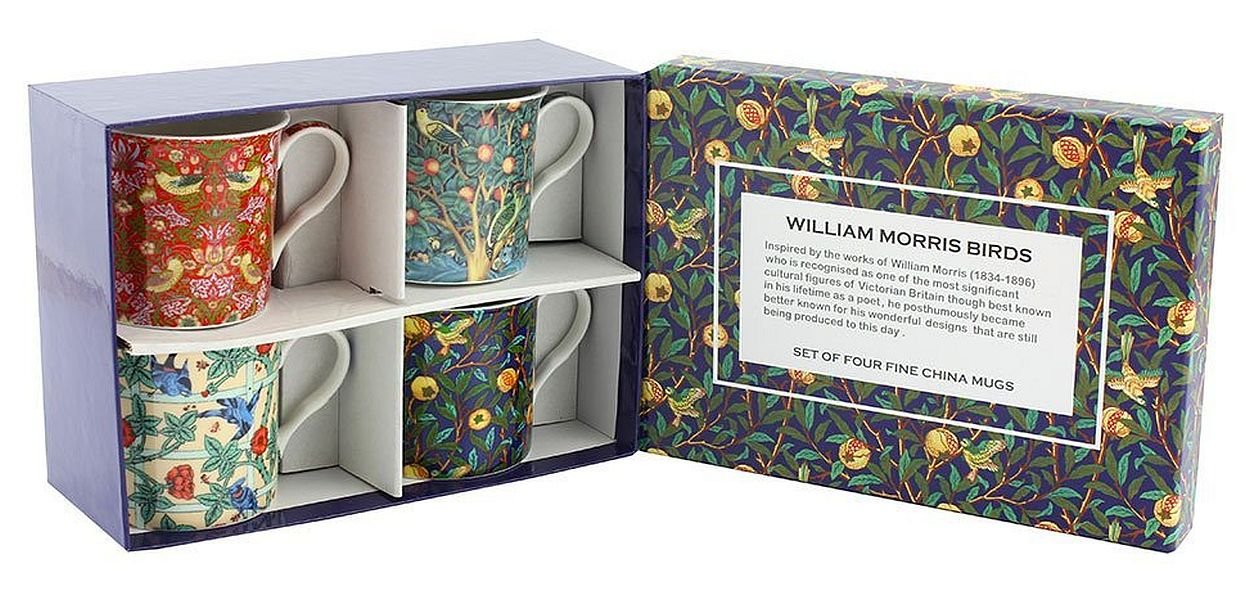 Mug Set William Morris Birds Collection. Set Of 4 Fine China Mugs