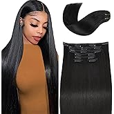 Clip in Hair Extensions Real Human Hair 100% Brazilian Virgin Human Hair Double Weft 7pcs with 16 Clips 20 Inch 120g 1B Natural Black