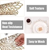 HEYOMART PVC Round Leaf Placemats Set of 4 Gold Heat Resistant view 6