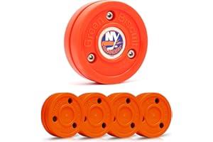 Green Biscuit Hockey Puck- 4 Pack Orange 2.0 Snipe Shooters Off Ice Hockey Pucks with 1 NHL Puck and GB Stickers- Offcial Street Hockey Pucks for Classic Training