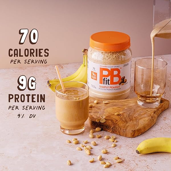 PBFIT 24 OUNCE SIMPLY PEANUT POWDERED PEANUT POWDER, NO ADDED SUGAR OR SALT, NON-GMO, PLANT-BASED, GLUTEN-FREE PROTEIN POWDER, 9G OF PROTEIN 9% DV