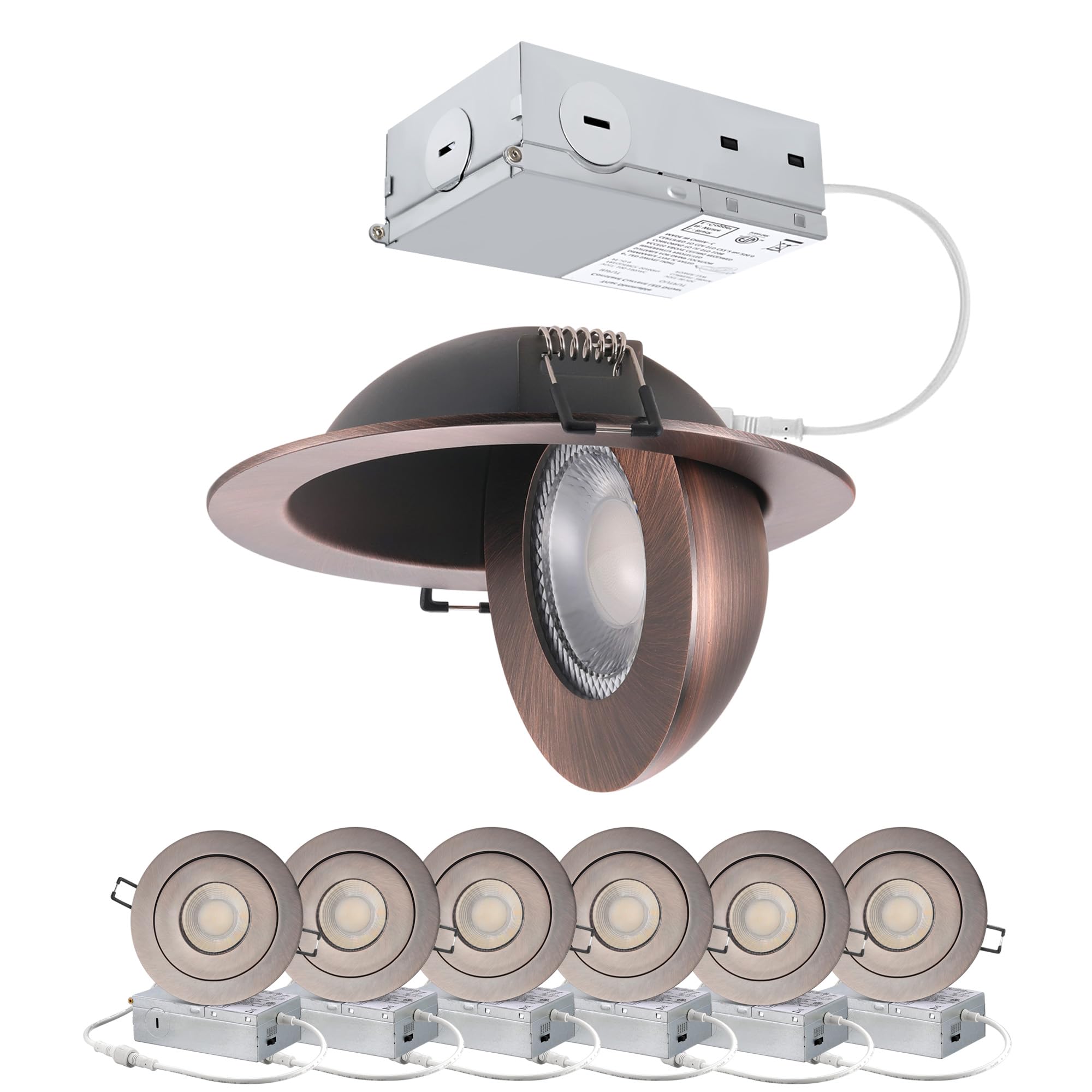 Photo 1 of POPANU Canless Gimbal LED 4-inch - Swivel 90° tilt 360° Rotation Adjustable 6PACK 4" dimmable Eyeball LED Wafer recessed retrofit Ceiling Spotlight Can Light Oil Rubbed Bronze 4 inch 6 Pack