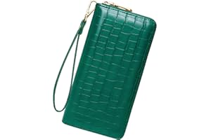 Badiya Womens Wallet RFID Blocking Leather Zip Around Wallet Large Capacity Credit Card Long Purse Clutch Wristlet