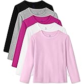 HoeVou 5 Pack Girls Long Sleeve Shirts Cotton T-Shirts Long-Sleeve Tagless Layering Tees for Youth Teen Girls 5-18 Years