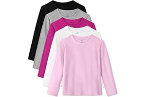 HoeVou 5 Pack Girls Long Sleeve Shirts Cotton T-Shirts Long-Sleeve Tagless Layering Tees for Youth Teen Girls 5-18 Years