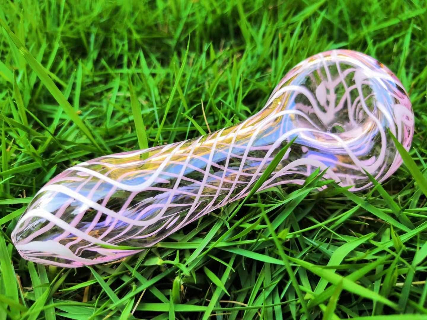 4.2 Inch New Style Portable Simple Stripe Style Thick and Durable Glass(Spiral Striped Pink)