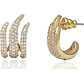 Obidos 14K Gold Plated Illusion Stud Earrings for Women | Triple Huggie Hoop Earrings for One Hole| Trendy Simple Hypoallergenic Fashion Accessories Gold Jewelry Gifts for Womens