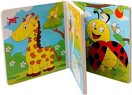 CrazyCrafts Wooden Cute Animal 3D Wooden Jigsaw Puzzle Book Classic Children Early Educational Game Toy for Kids 2 Years (Random Designs)