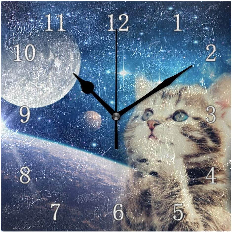 JUMPBEAR 20 * 20 cm Square Wall Clock White Arabic Numerals Galaxy Moon Cat Prayer Silent Non ticking Clock