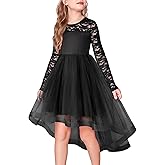Arshiner Flower Girl Lace Tutu Dresses High Low Hem Long Sleeve Flowy Formal Party Wedding Dress