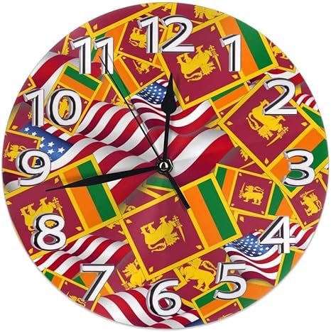 Amazon Co Jp インテリア 掛け時計 アメリカの国旗とスリランカの国旗 おしゃれ 壁掛け時計 連続秒針 サイレント 部屋装飾 直径25cm ホーム キッチン