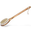 Janrely Bath Dry Body Brush Natural Bristles Back Scrubber With Long Wooden Handle For Cellulite And Exfoliating