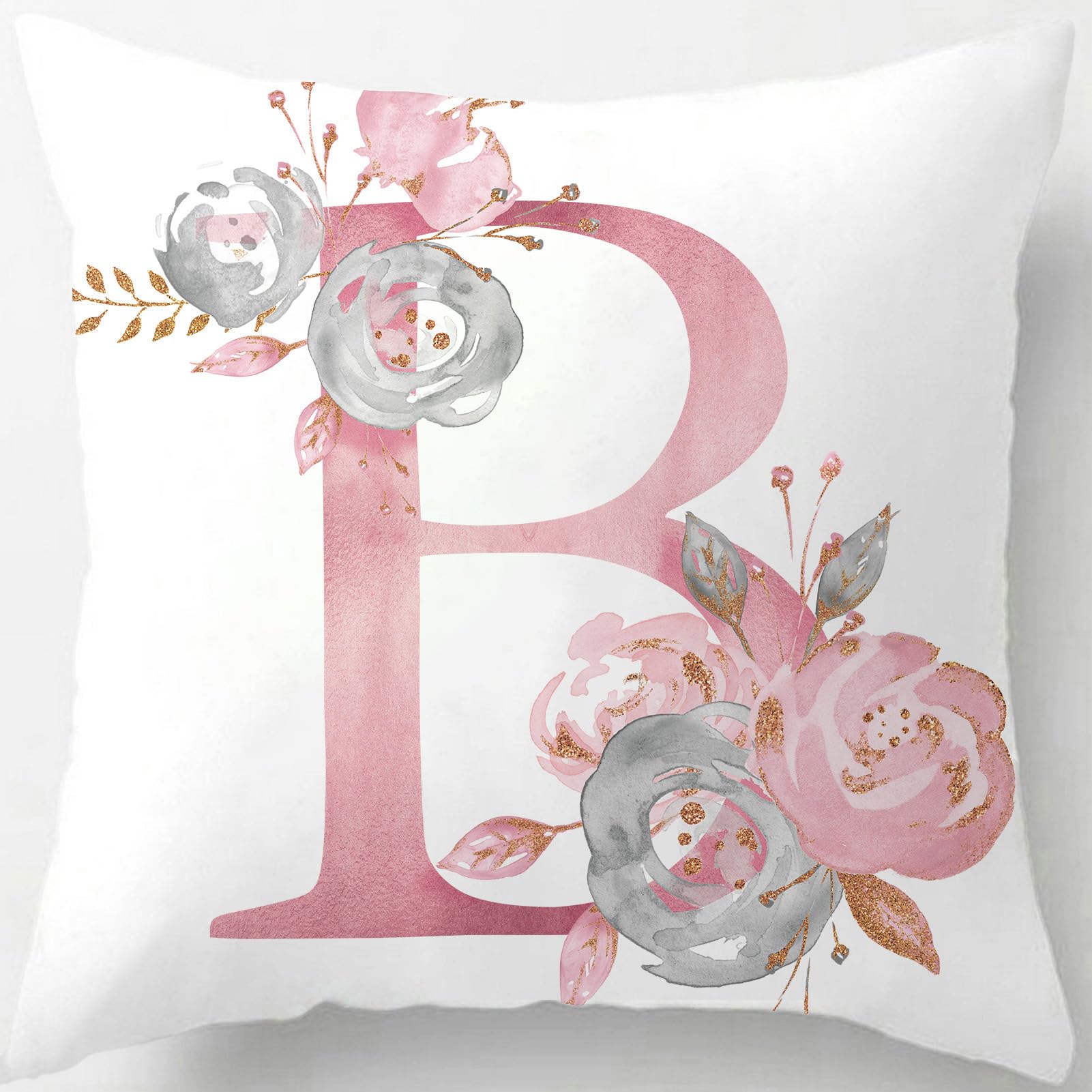 Tillskuch Pink Cushion Covers Cute Alphabet Decorative Throw Pillow Cover Square Letter Pillow Protectors for Sofa Couch Bedroom Chair Home Decor 45cm x 45cm(B)