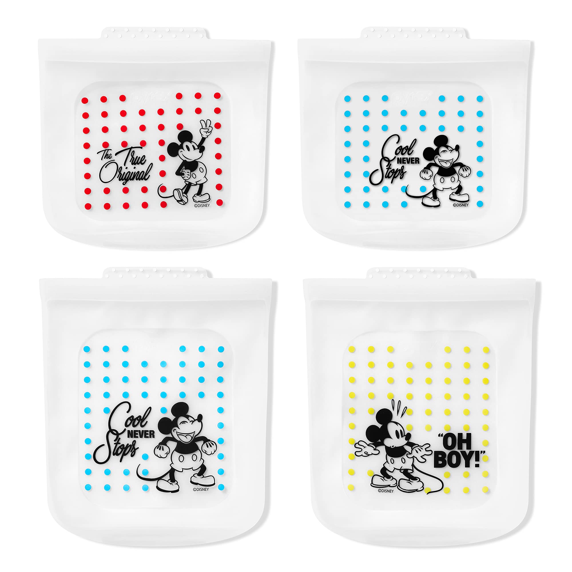 Photo 1 of Pyrex Platinum Silicone Food Grade Reusable Storage Bag, Bundle 4-Pack Large and Small | Mickey Mouse | Eco-Friendly | Cook, Store, Sous Vide, or Freeze | Dishwasher, Freezer, and Microwave Safe