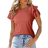 SHEWIN Womens Summer Tops Ruffle Short Sleeve T Shirts Casual Slim Fit