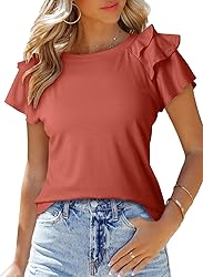 SHEWIN T Shirts for Women Ruffle Short Sleeve Tops