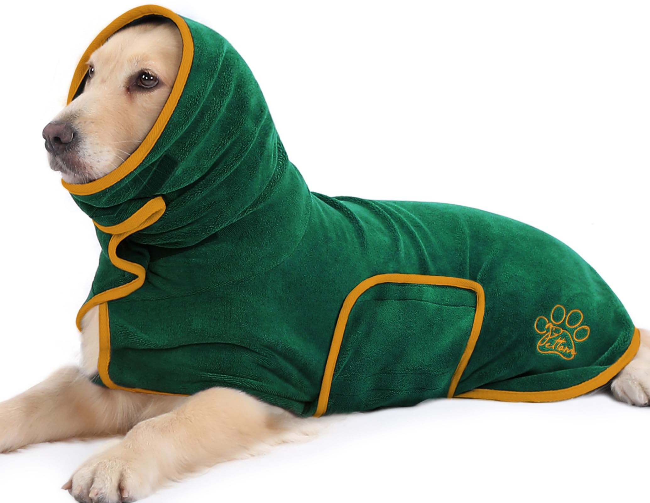 PETTOM Dog Drying Robe Extra Large Adjustable Dog Dressing Gown Microfiber Super Absorbent Dogs Towelling Robe Bathing Accessories (Green, XL)