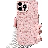 NITITOP Compatible with iPhone 13 Pro Max Case Cute for Women Girl Vintage Flower Floral Leaves Pattern Trendy Slim Fit TPU Silicone Shockproof Girly Fashion Protective Phone - Pink
