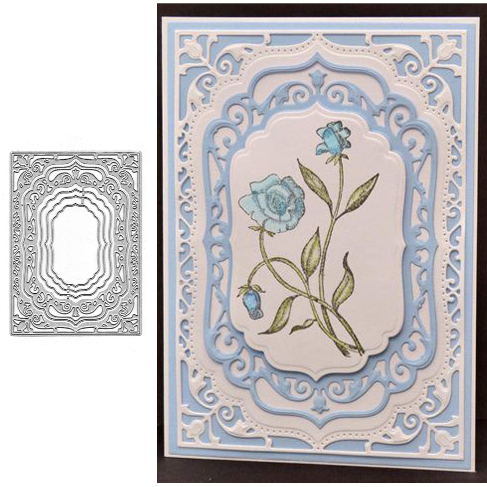 Laced Rectangle Frame Metal Die Cuts,Flower Border Square Frames Layering Label Card Cutting Dies Cut Stencils for DIY Embossing Photo Decorative Paper Dies Scrapbooking Card Making