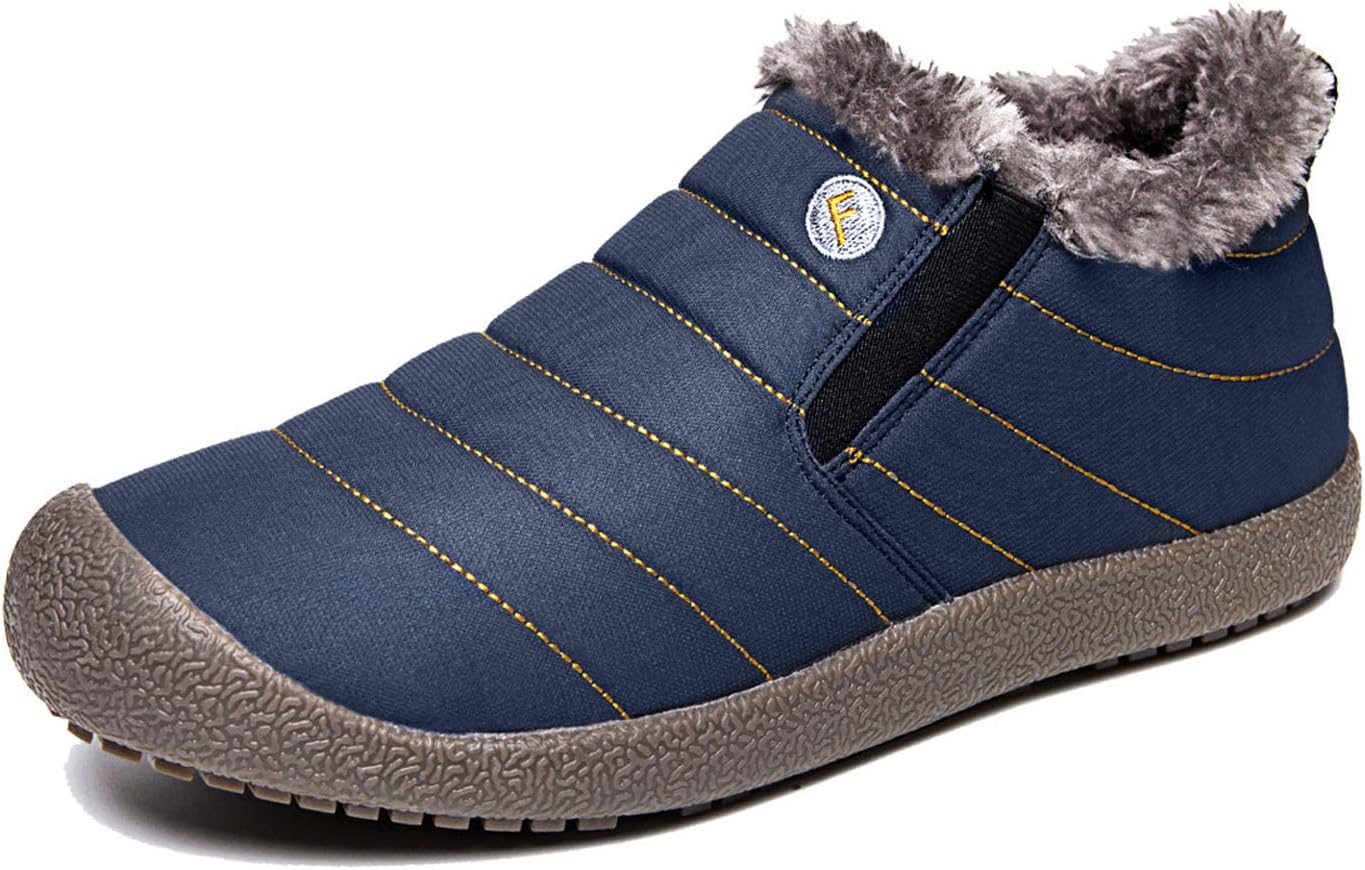 EXEBLUE Enly Winter Snow Boots Slip-on Water Resistant Booties for Men Women, Anti-Slip Lightweight Ankle Boots with Full Fur