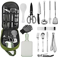 16/27pcs Cooking Utensils Set Camping Essentials, Portable Camping Utensils Kit Stainless Steel Cookware Set, Outdoor Kitchen