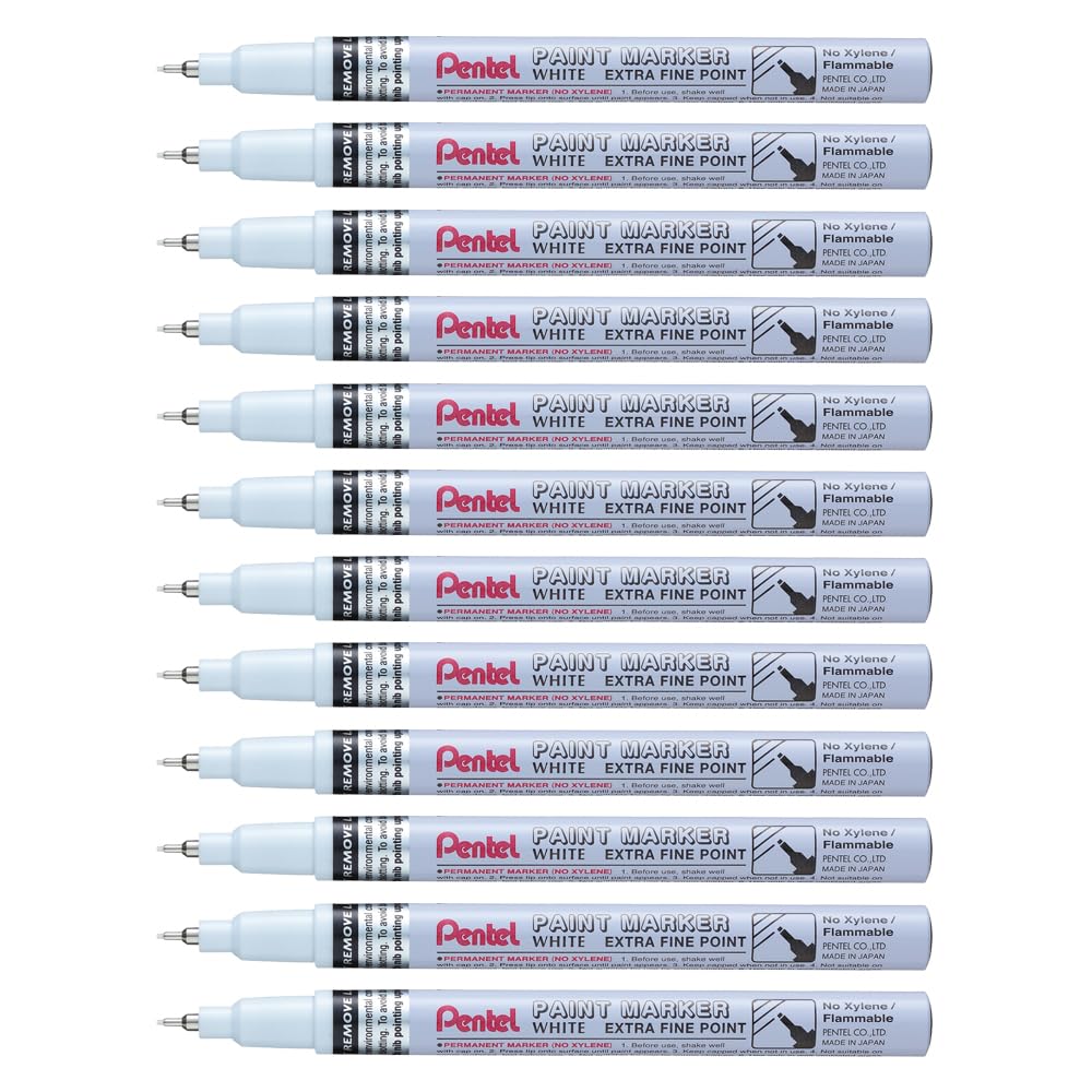 Pentel MFP10 Paint Marker, Extra Fine 1.0mm Tip, White ink (Pack of 12)