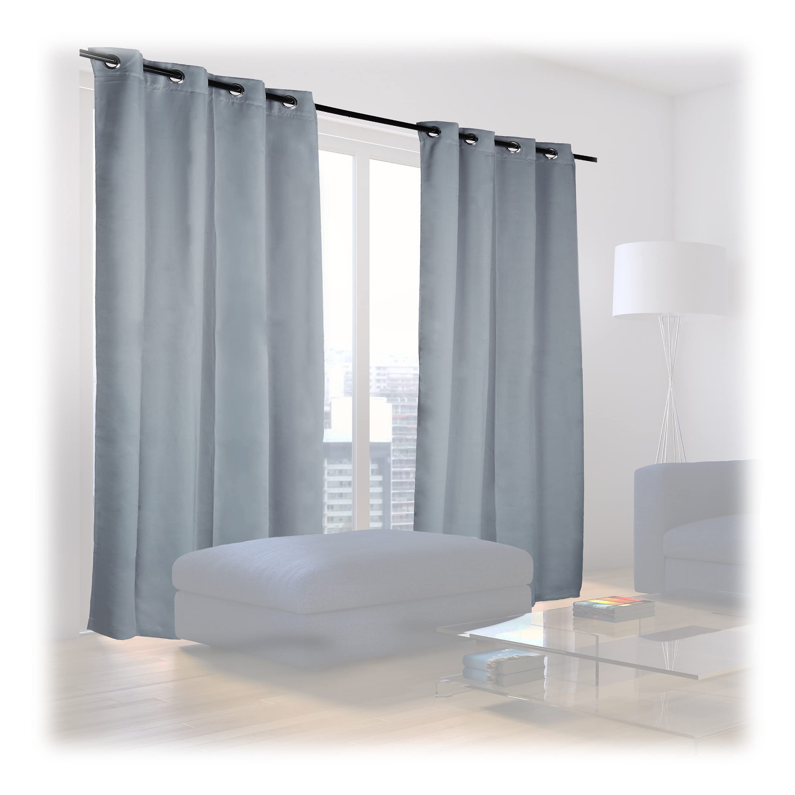 Relaxdays Blackout Eyelet Curtains, Set of 2, Solid Colour, Washable, HxWxD: 245 x 135 x 0.5 cm, Grey, Polyester