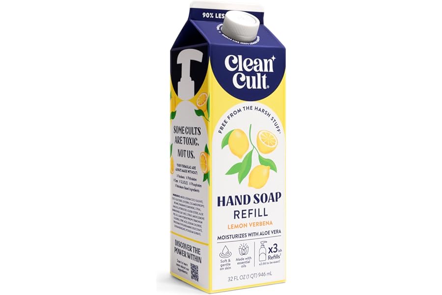 Cleancult Liquid Hand Soap Refill – Lemon Verbena – Moisturizes Dry & Sensitive Skin – Made with Aloe Vera & Essential Oils – Eco Friendly – Paper-Based Packaging – 32 oz/1 Pack