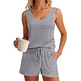 Imily Bela Womens Pajama Sets 2 Piece Sleeveless Summer Pjs Ribbed Knit Tank Top and Shorts Cute Lounge Sleepwear
