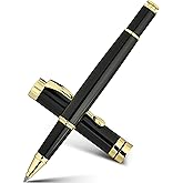 BEILUNER Ballpoint Pens, Stunning Black Chrome Metal Pen with Golden Trim, Best Ball Pen Gift Set for Men & Women, Professional, Executive, Office, Nice Pens-Gift Box with 0.5mm Black Extra Refill