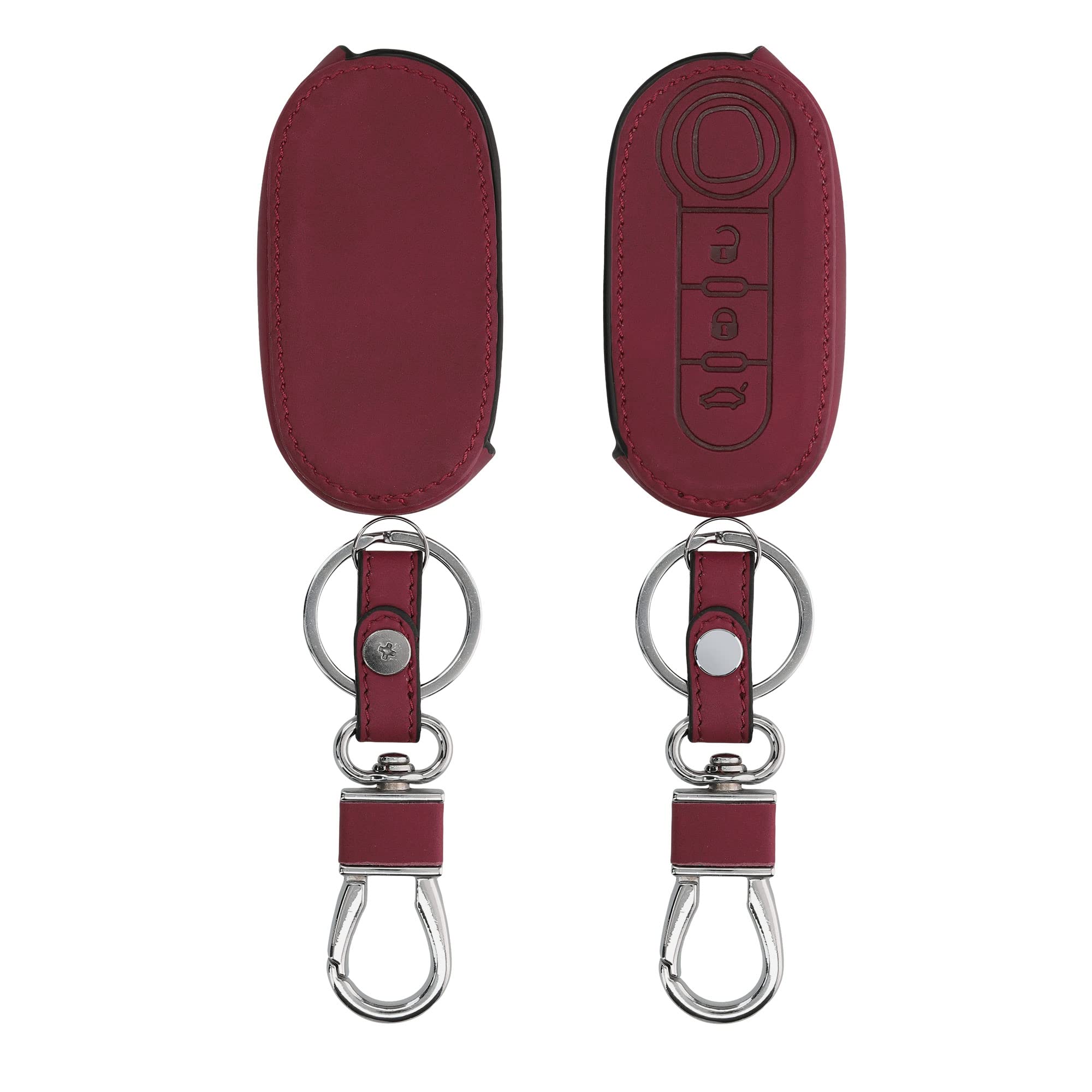 kwmobile Car Key Cover Compatible with Fiat Lancia 3 Button Car Flip Key - Synthetic Nubuck Leather Fob Cover - Dark Red