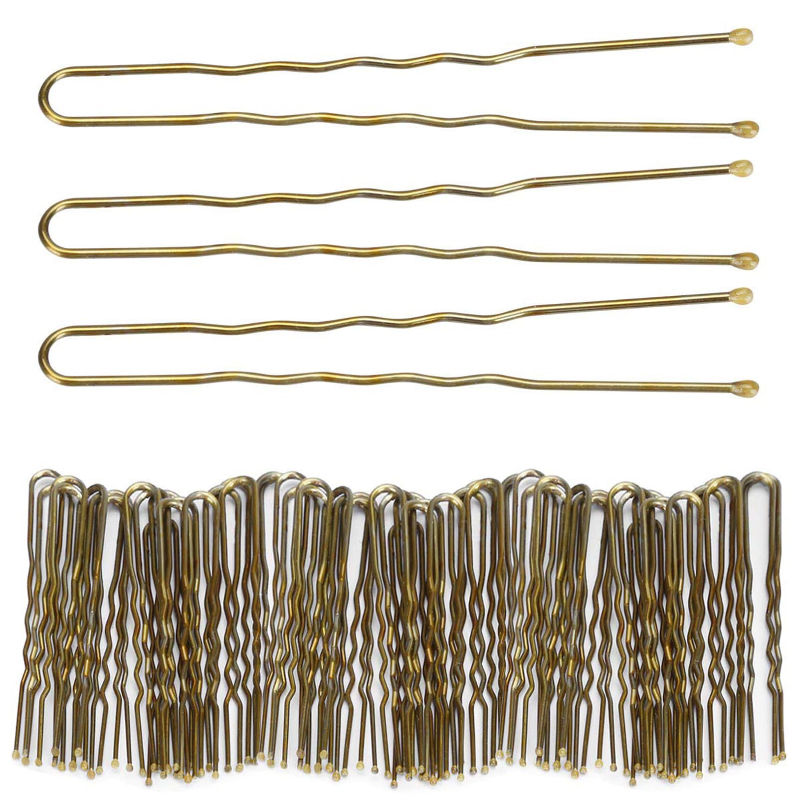 300 Bun Hair Bobby Pins U Shaped Pin, Hair Grips to Clip Ballet Hair Net for Women 6 CM/2.3 inch Golden Tbestmax