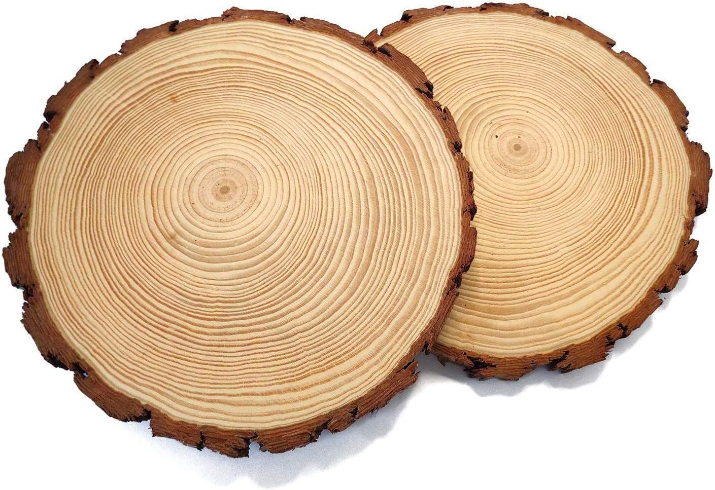 Large Natural Wood Slices Circles Unfinished Round Rustic Wooden Slabs 9-11 inch for Wood Burning Wedding Centerpiece Table Birthday Party Baby Shower Decoration Craft 2Pcs